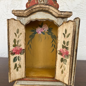 Hand-Painted Wood Catholic Oratory: Vintage Rustic Altar Niche