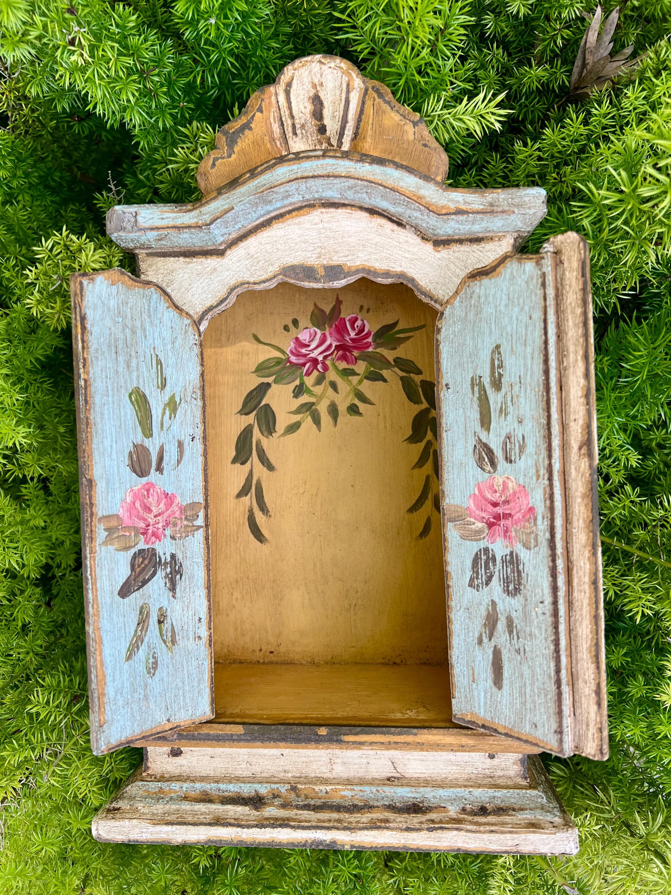 Vintage style Wood Oratory 12” Hand Painted Catholic Niche Rustic Altar for Saints | Sacred Home Decor Prayer Niche Gift