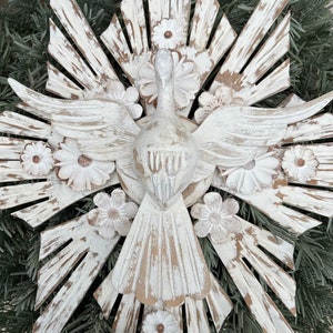 Holy Spirit Dove Wall Decor 20”  Hand Carved Wood Trinity Statue Catholic Gift Religious Home Art Holy Spirit of God Sculpture