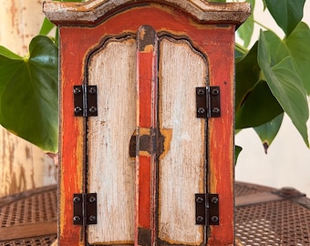 Hand-Painted Wood Catholic Oratory: Vintage Rustic Altar Niche 12” inches