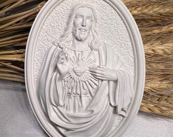 Handgemaakte harsplaquette Heilig Hart van Jezus: religieuze muurkunst