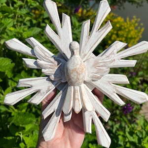 Holy Spirit of God 9&quot; Wall Trinity Dove Statue  Wood plaque, Handmade with love. White Dove. Custom Engraving available.
