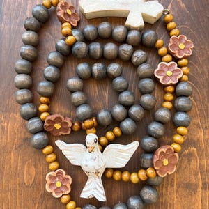 Handmade Wooden Rosary with Holy Spirit and Cross  2.7ft Made in USA