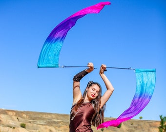 Bandera de seda Poi Azul - Morado - Rosa