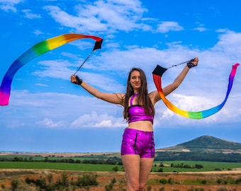 Wind Poi ribbon fabric Rainbow