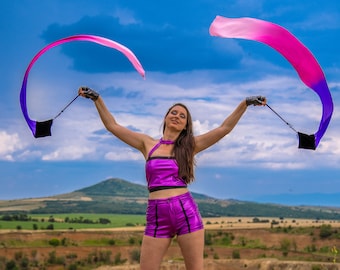 Wind Poi ribbon fabric with silk tail - pink flag poi