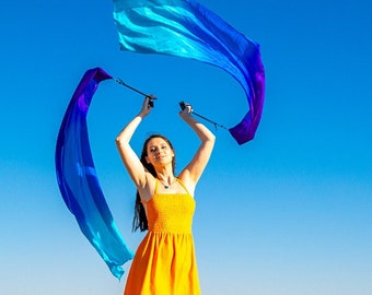 Poi de bandera de seda: Cintas de danza arcoíris, tamaño pequeño - Envío a EE. UU. e impuestos de importación incluidos