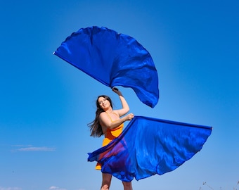 Poi de bandera de seda azul: Par de cintas para danza en medio círculo