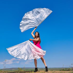White Silk Flag Poi: Half Circle Dance Ribbon