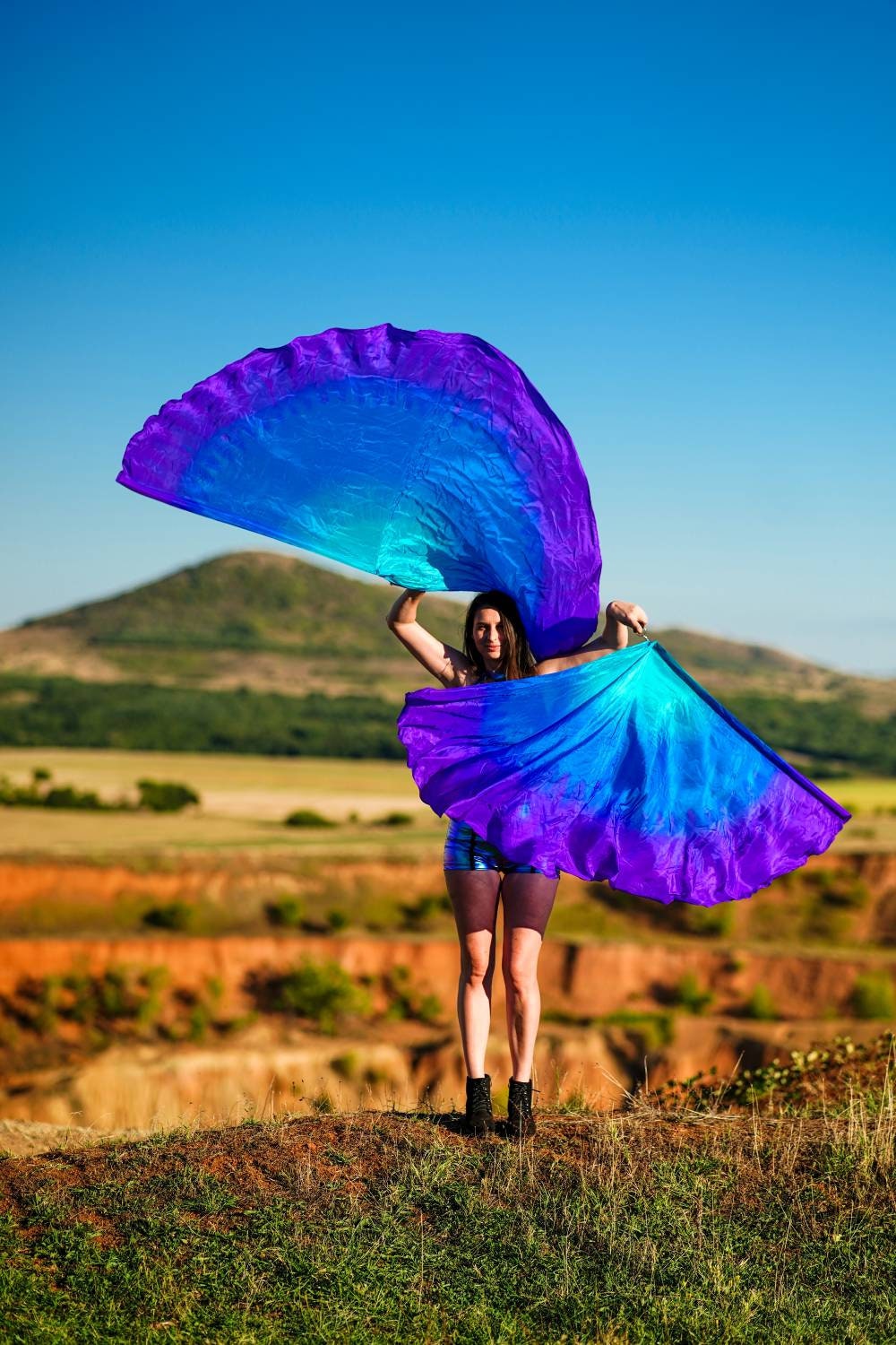 Pair Silk Flag Poi half circle