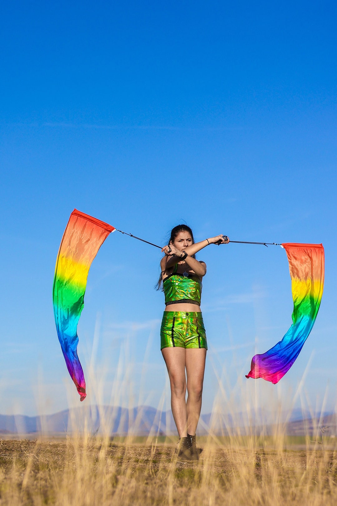 Pair Silk Flag Poi Rainbow FREE SHIPPING Longer Length Etsy