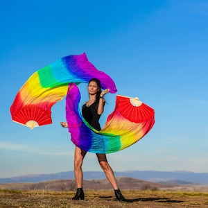 Rainbow silk fans and Poi 1.5 m