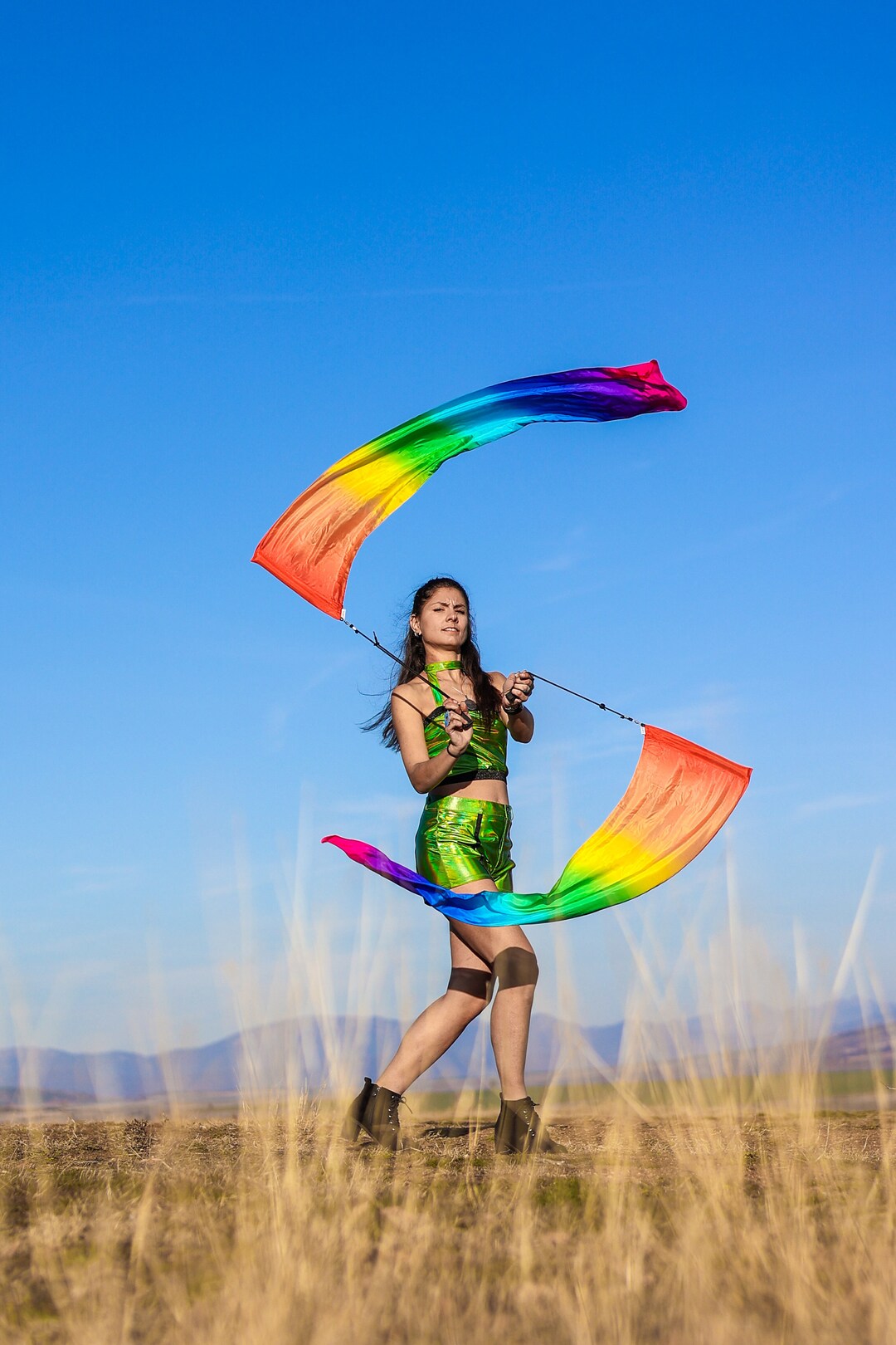 Pair Silk Flag Poi Rainbow FREE SHIPPING Longer Length Etsy