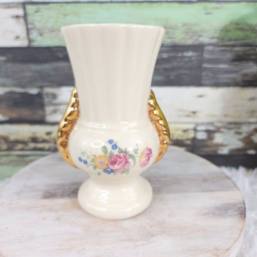 Vintage Marco Pottery Pink Blue Yellow Floral Vase With Gold Etsy