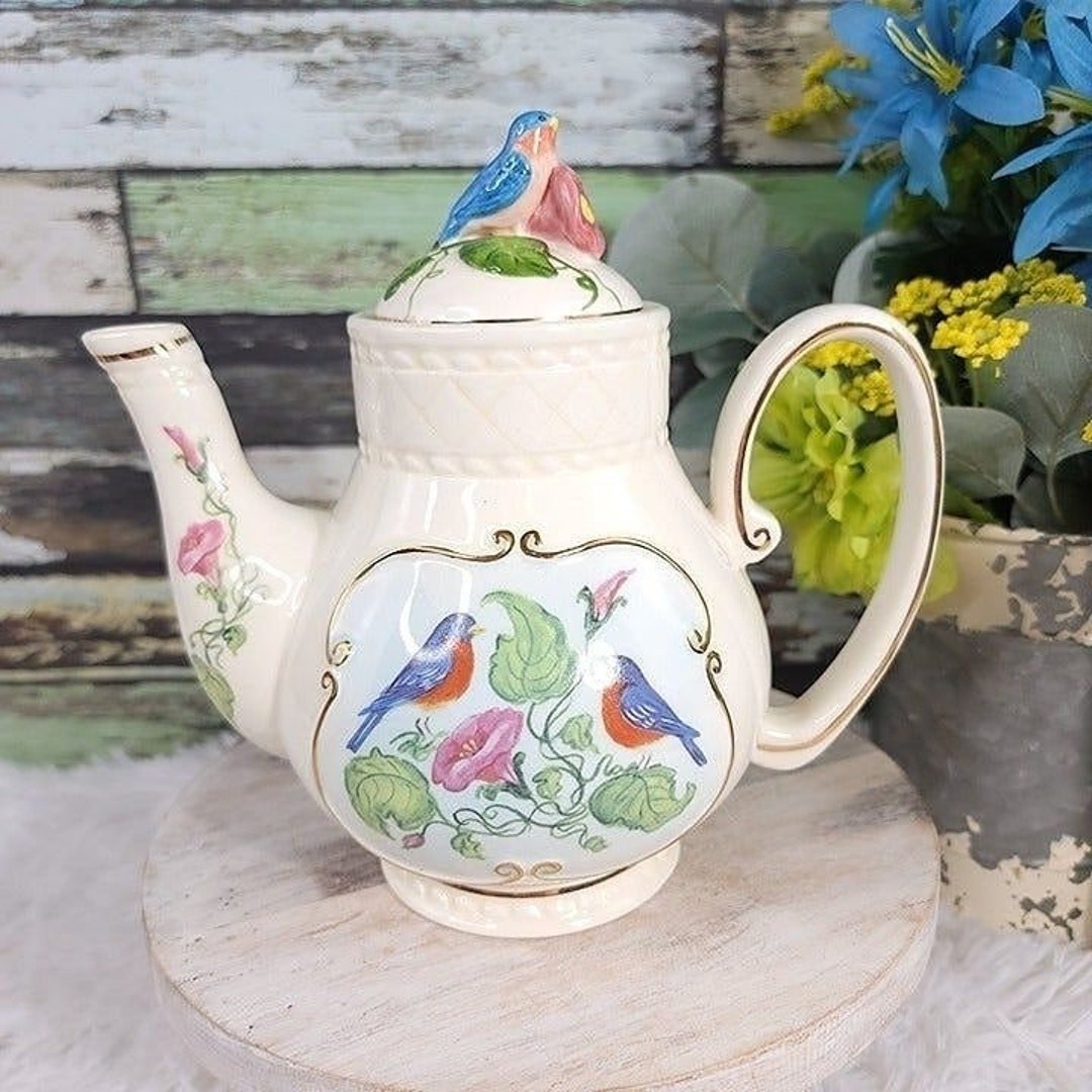 Vintage Burton and Burton Bird Teapot Hand Painted Floral Etsy