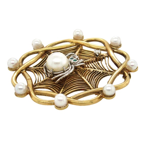 14K gold spiderweb with spider brooch, circa 1960… - image 3