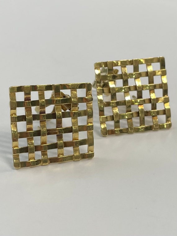 18K yellow gold square braided stud earrings
