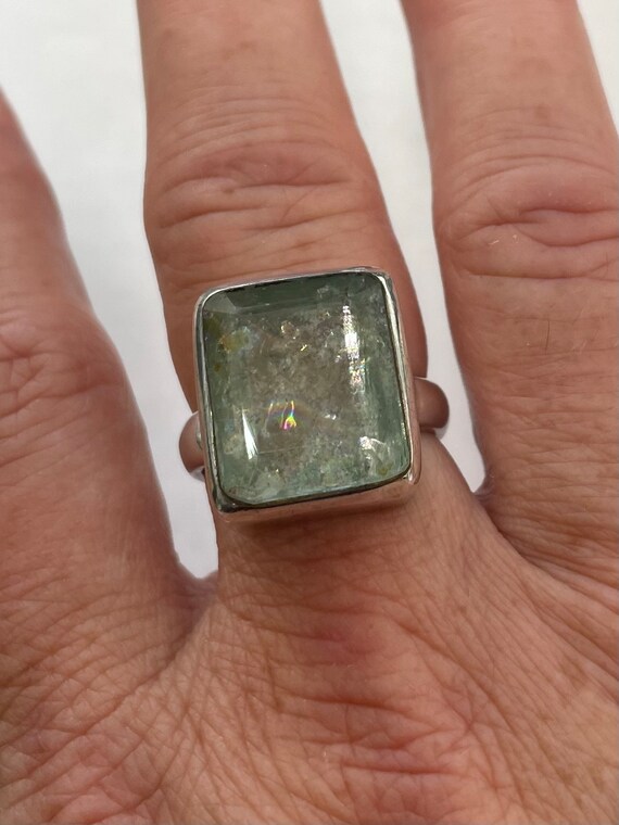 Sterling silver large rectangular aquamarine ring - image 4