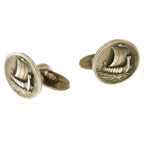 Sterling silver Georg Jensen Viking ship cufflinks - image 1