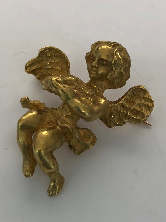 1980's 18K yellow gold "Angel" brooch - image 3