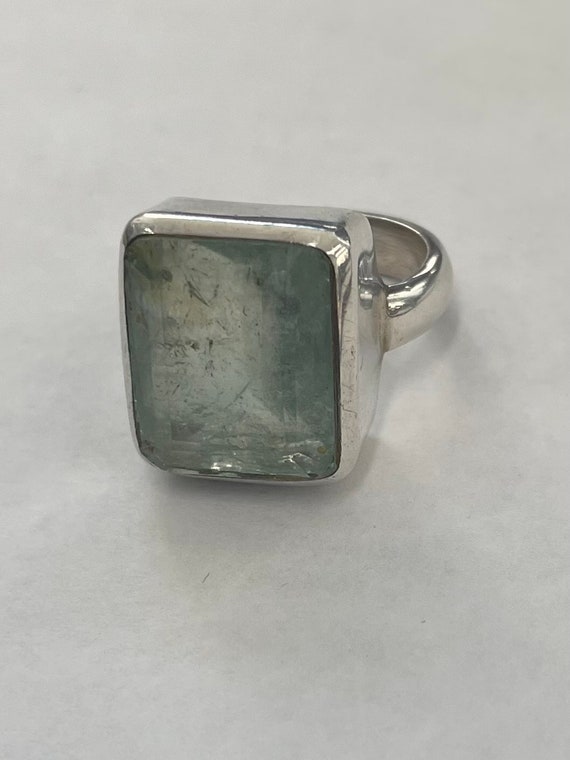 Sterling silver large rectangular aquamarine ring - image 2