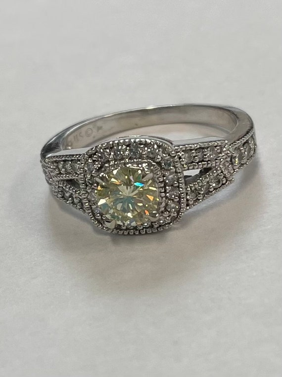 14K white gold ring with center pale yellow diamo… - image 5