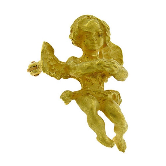 1980's 18K yellow gold "Angel" brooch - image 2