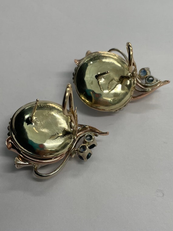 Angela Conty 14K mobe pearl earrings with sapphir… - image 3