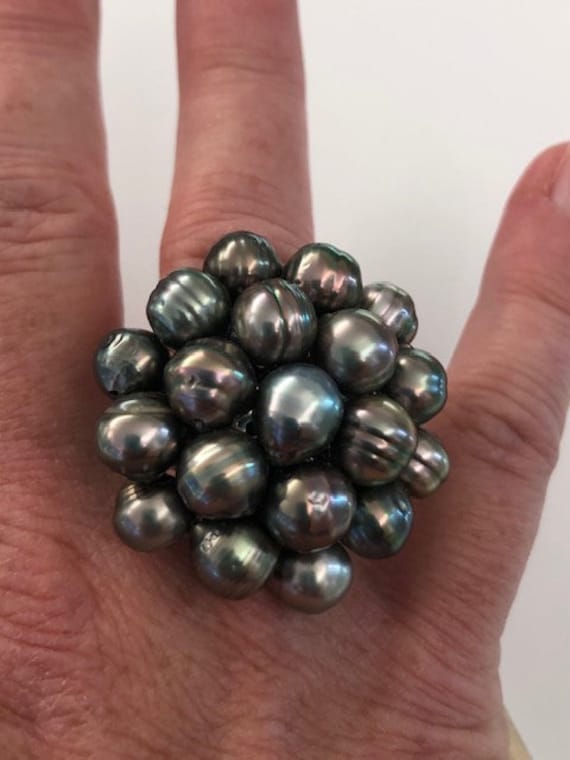 Silver baroque Tahitian pearls ring - image 2