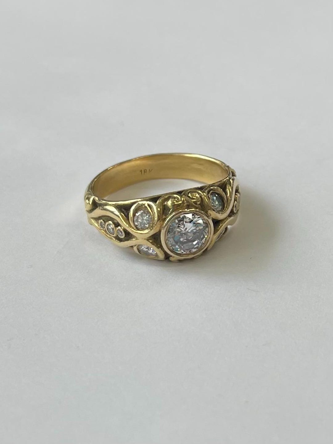 Scroll Work Rings 18K Yellow Gold Diamond Scroll Work Ring - Etsy