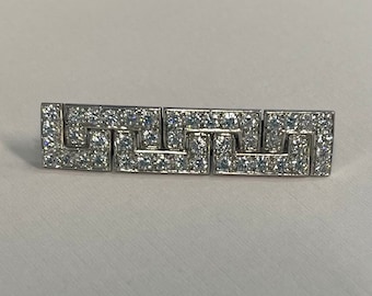18K white gold Greek key motif brooch with diamonds