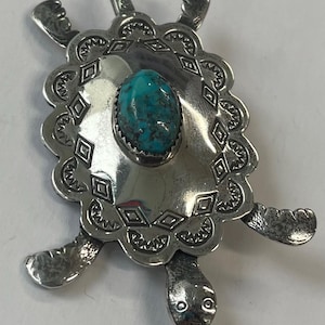 Sterling silver turtle brooch with turquoise by Hartman's Durango