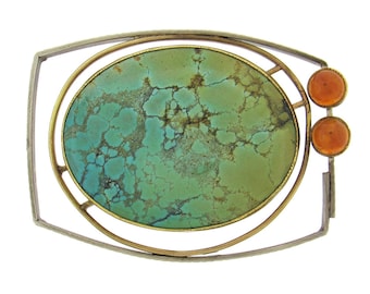 Turquoise Citrine brooch by Yumi Ueno