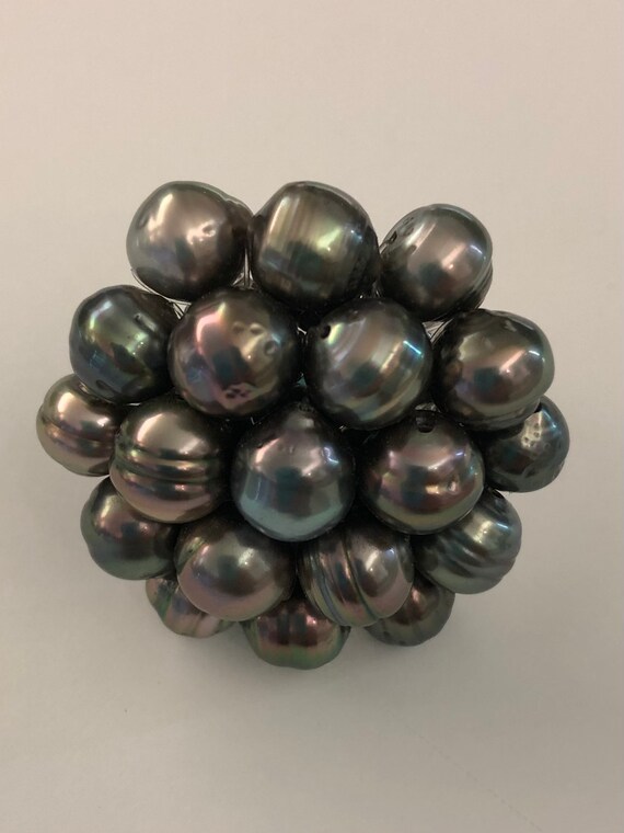 Silver baroque Tahitian pearls ring