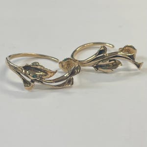14K gold floral design half hoop earrings with push backs