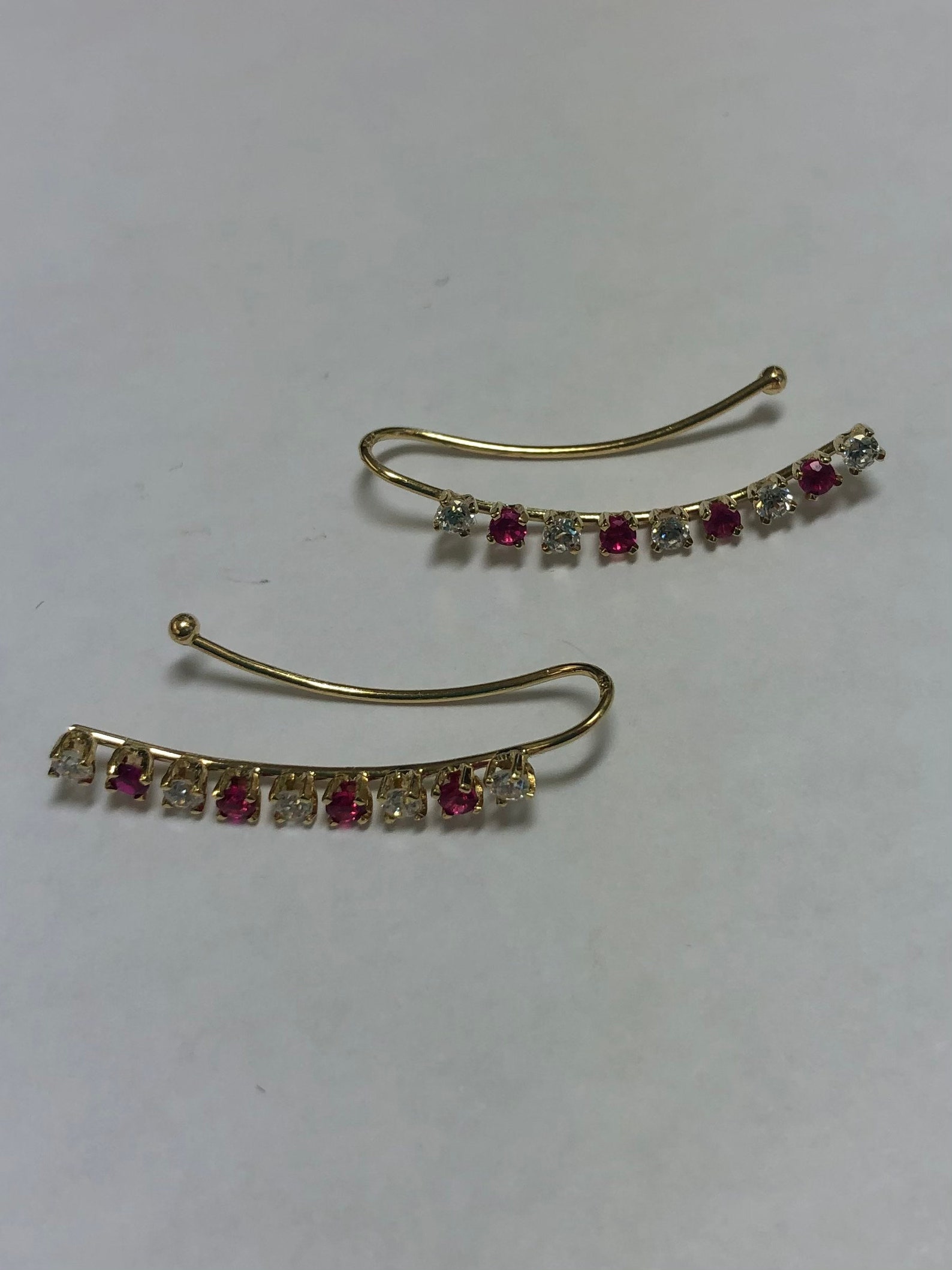 14K Gold Ruby and Diamond Ear Climber Earrings Etsy