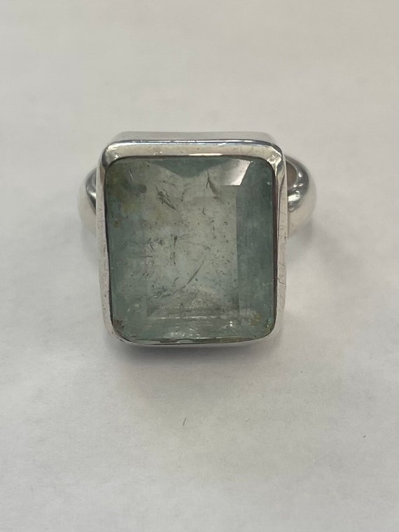 Sterling silver large rectangular aquamarine ring - image 1