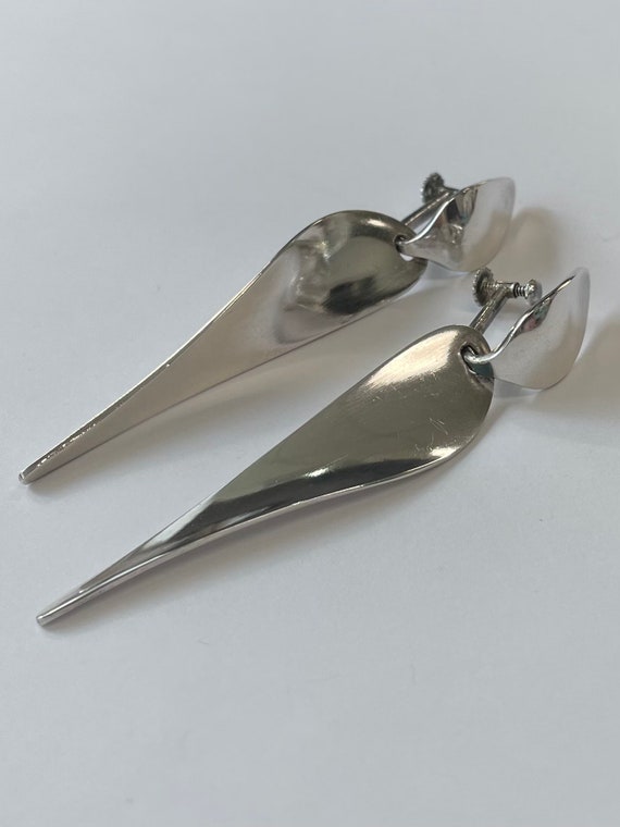 Sterling silver long drop screw back earrings by N