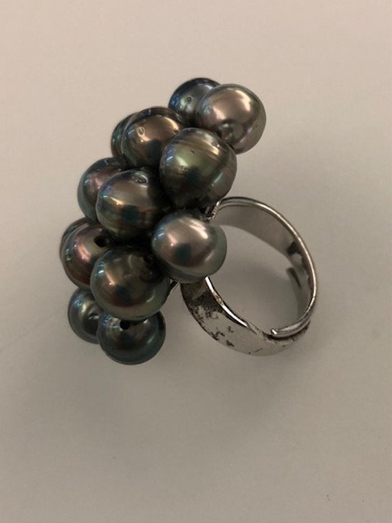 Silver baroque Tahitian pearls ring - image 3