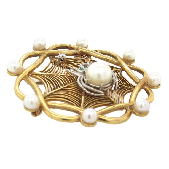 14K gold spiderweb with spider brooch, circa 1960… - image 2