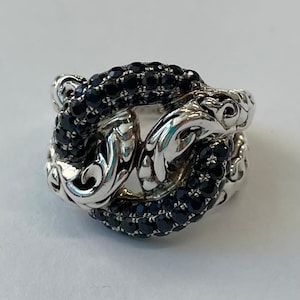 Sterling silver and 14K white gold ring by Charles Krypell with black sapphires image 1