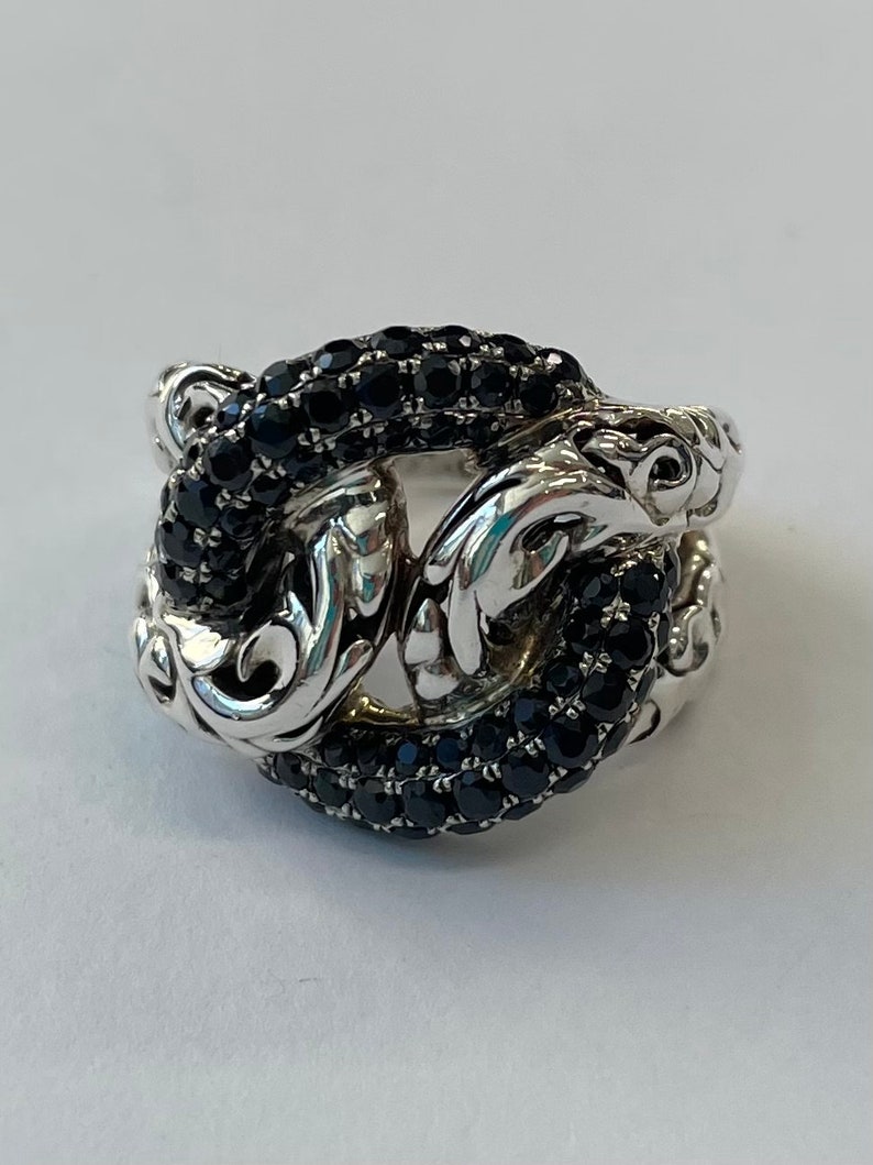 Sterling silver and 14K white gold ring by Charles Krypell with black sapphires image 1