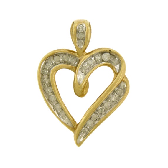 Vintage 10K Yellow Gold and Diamond Heart Pendant - image 1