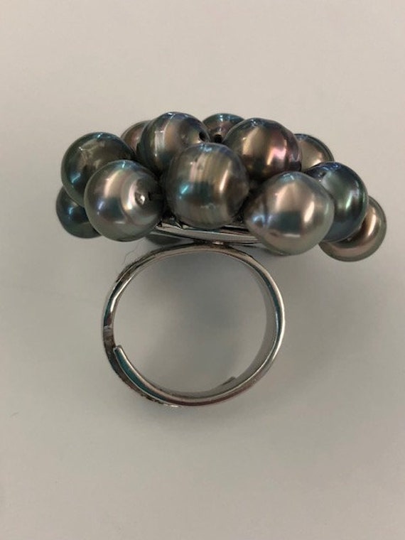 Silver baroque Tahitian pearls ring - image 4