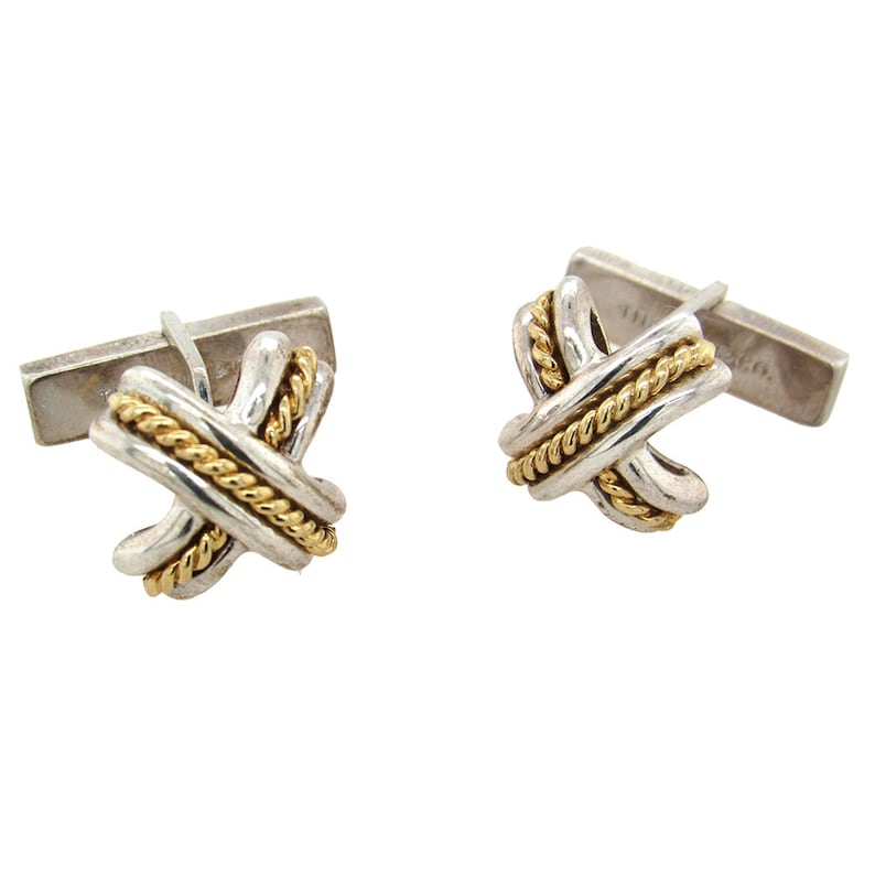 Sterling silver and 18K gold X cufflinks by Tiffany Co Sterling silver and 18K gold X cufflinks by Tiffany Co