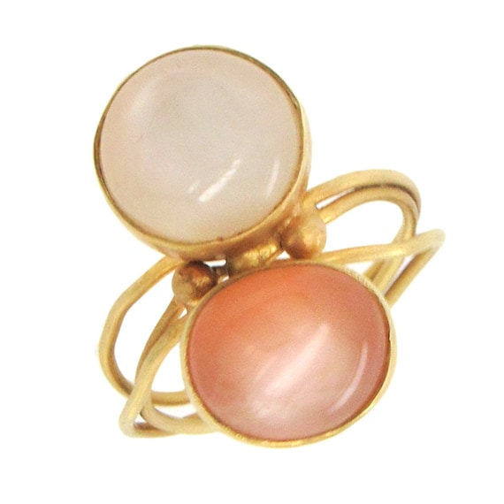 18K yellow gold twin moonstone ring - image 1