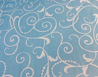 SWIRL BLUE Sewing Crafting Quilting Cotton Fabric Metallic Christmas SPARKLE