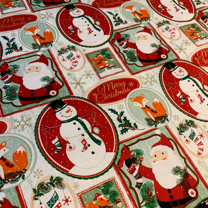 Christmas Fabric Merry Christmas Fabric With Metallic Gold Etsy