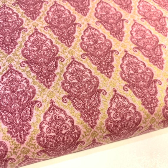 Pink Brocade Fabric Pink And Gold Pink And Gold Damask Etsy
