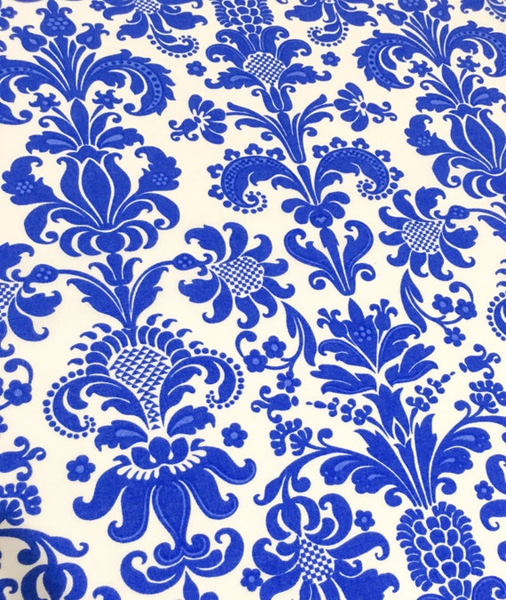 Royal Blue Damask Fabric Geometric Damask Print with Blue Etsy